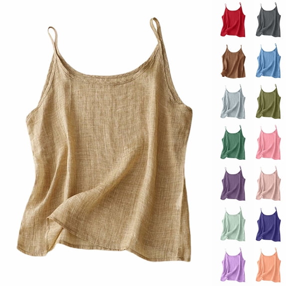 Dwralegc Cotton Linen Cami Sleep Shirt Women Lightweight Vacation Gauze Tees Layering Camisoles Beach Summer Tops Basic Loose Fit Spaghetti Strap Clothes Watermelon Red 2XL