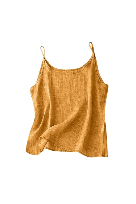 Cotton Linen Tank Tops for Women Loose Night Linen Shirt Layering Camisoles Vacation Summer Clothes Lightweight Plus Size Spaghetti Strap Tops Yellow S