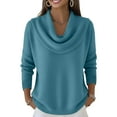 thumbnail image 1 of Dwralegc Cowl Neck Sweater for Women Lightweight Solid Color Jumper Knit Tops Cowl Neck Blouses Long Sleeve Cozy Autumn and Winter Sweater Light Blue L, 1 of 5