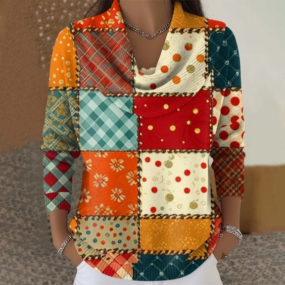 Dwralegc Cowl Neck Sweater for Women Loose Multicolor Long Sleeve Knit Clothes Jumper Pullover Cowl Neck Lightweight Winter Spring Sweaters Orange 2XL