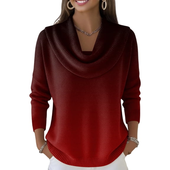 Dwralegc Cowl Neck Sweater for Women Lightweight Multicolor Cowl Neck Knit Tops Long Sleeve Pullover Jumper Fashion Autumn and Winter Sweaters Wine S