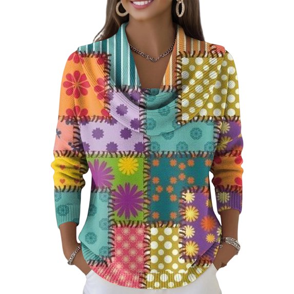 Dwralegc Elegant Holiday Sweaters for Women Casual Multicolor Long Sleeve Knit Tops Cowl Neck Clothes Jumper Loose Autumn and Winter Sweater Purple Pink 2XL