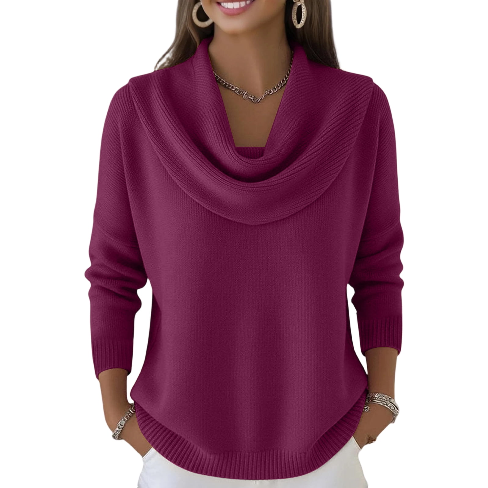 Dwralegc Elegant Holiday Sweaters for Women Casual Solid Color Jumper ...