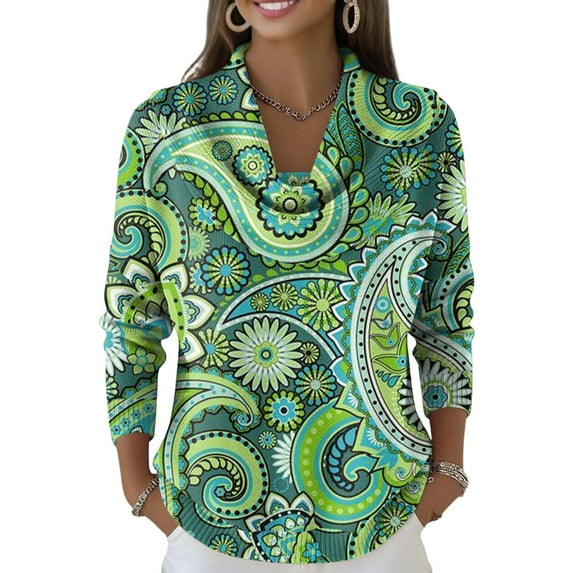 Dwralegc Elegant Holiday Sweaters for Women Loose Solid Color Long Sleeve Knitted Pullover Cowl Neck Clothes Jumper Fashion Autumn and Winter Sweater Light Green S