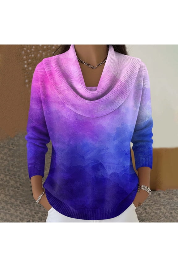 Elegant Retro Soft Triangle Neck Multicolor Sweater Top Loose Multicolor Jumper Knitted Clothes Long Sleeve Pullover Cowl Neck Lightweight Fall Winter Sweater Purple M