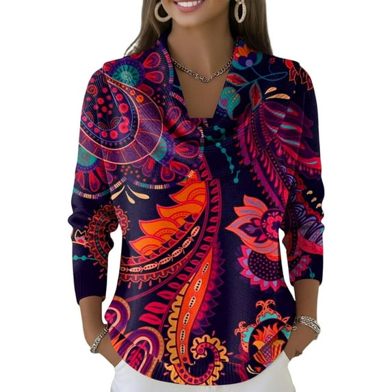 Dwralegc Elegant Retro Soft Triangle Neck Solid Color Sweater Top Cozy Solid Color Long Sleeve Knit Clothes Jumper Tops Cowl Neck Trendy Autumn and Winter Sweater Dark Purple M