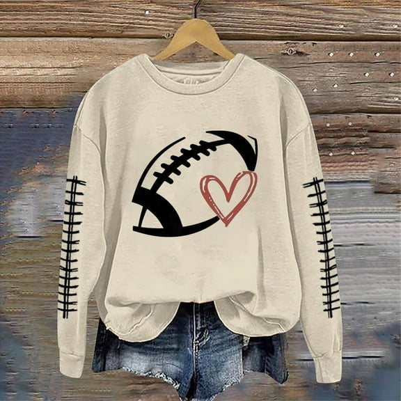 Dwralegc Game Day Sweatshirt Women Crew Neck Pullover Casual Tops Graphic Printed Football Sweatshirts Gameday Oversized Mom T-Shirt Khaki S