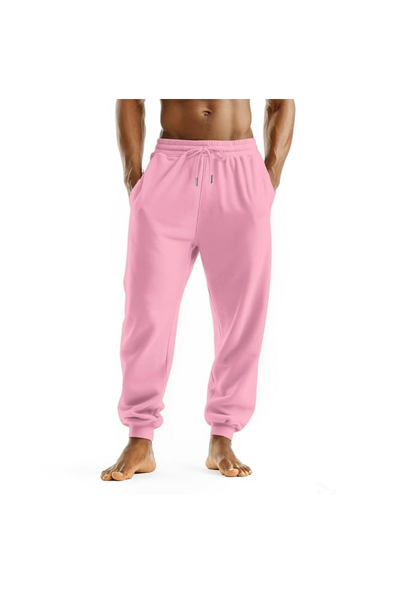 Gym Pants Men Big and Tall Lightweight Jogger Summer Solid Color Casual Pants Elastic Waist Drawstring Trouser with Pocket Pink 3XL