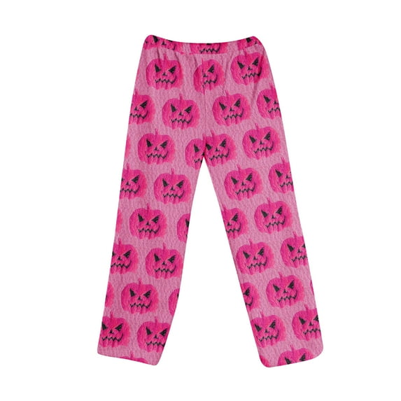 Dwralegc Halloween Pajama Pants for Women Long Bottoms Casual Pajamas Pants Elastic Waist Funny Halloween Printed Fuzzy Pj Pants Hot Pink S
