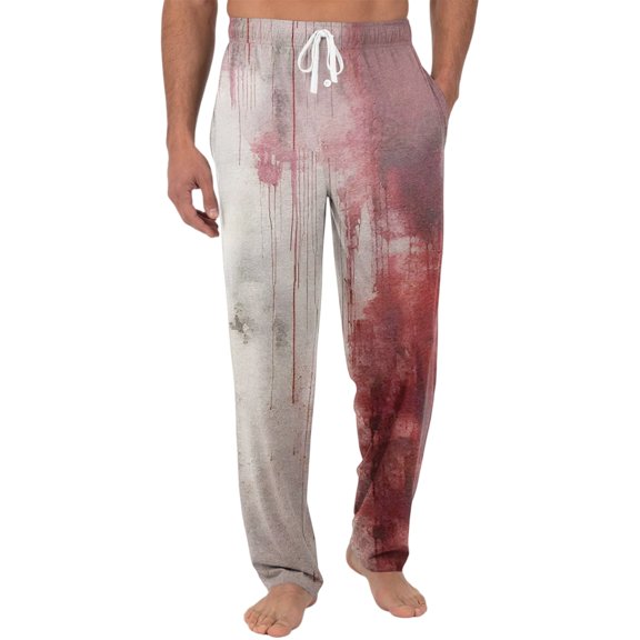 Dwralegc Halloween Pants Men's Pants Big and Tall Lightweight Pajama Pants Halloween Print Wide Leg Casual Pants Elastic Waist Drawstring Trousers with Pockets Gray 3XL