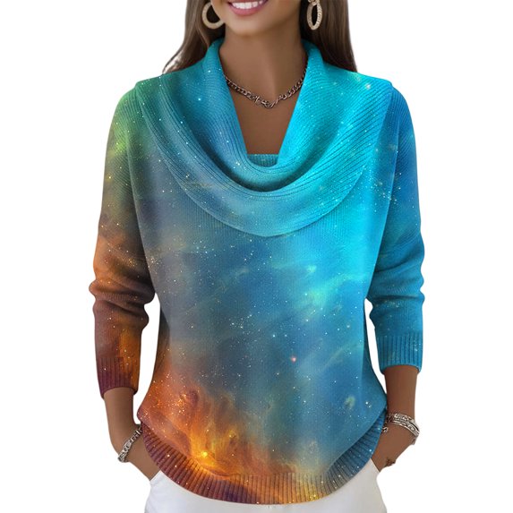 Dwralegc Holiday Sweaters for Women Dressy Casual Multicolor Cowl Neck Knit Pullover Long Sleeve Clothes Jumper Fashion Winter Spring Sweaters Blue M