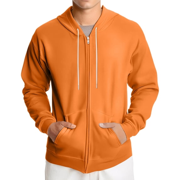 Dwralegc Hoodies for Men Long Sleeved Full Zipper Hooded Jacket Lightweight Drawstring Casual Hoodie Fall Solid Color Sport Coat with Pocket Saffron 3XL