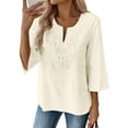 thumbnail image 1 of Dwralegc Lace Tops for Women Lace Shirt Tunic Cotton Linen Casual Loose Clothes Boho 3/4 Sleeve Fashion Tops Beige 2XL, 1 of 4