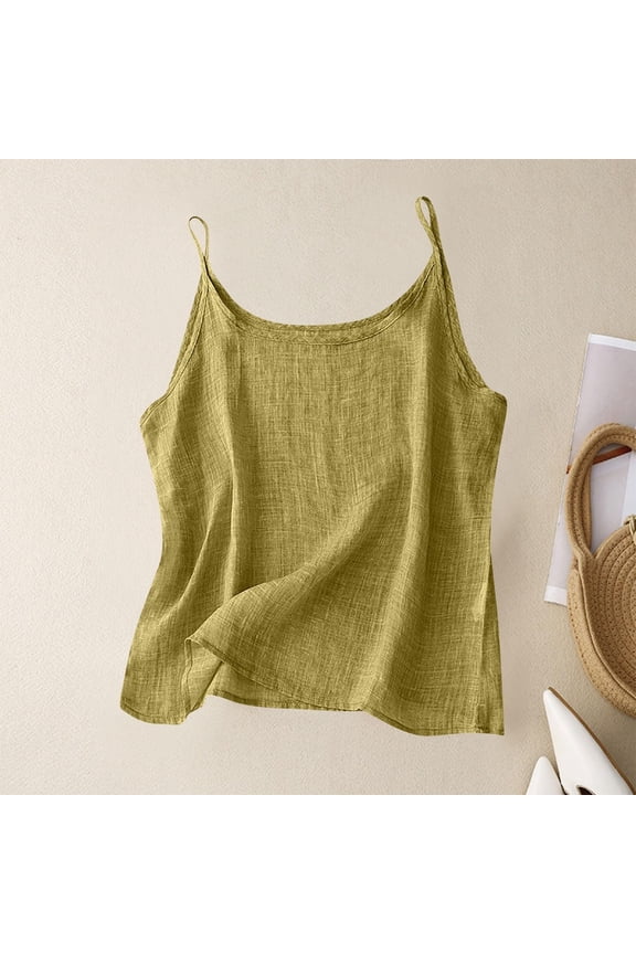 Linen Womens Clothing Plus Size Summer Soild Color Tees Tops Beach Night Clothes Basic Lounge Sleeveless Layering Camisoles Light Green 2XL