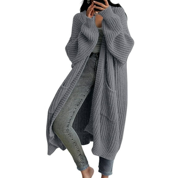 Dwralegc Long Cardigans for Women 2025 Fall Winter Long Sleeve Coats Long Knit Oversized Outfits Lightweight Casual Sweaters Pockets Trendy Jackets Dark Gray XL