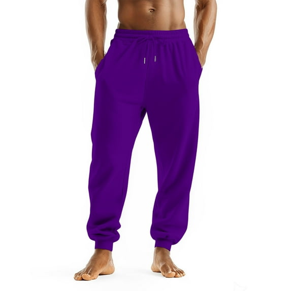 Dwralegc Men's Sweatpants Big and Tall Lightweight Sweatpants Summer Solid Color Athletic Pants Elastic Waist Drawstring Trousers with Pocket Purple 3XL