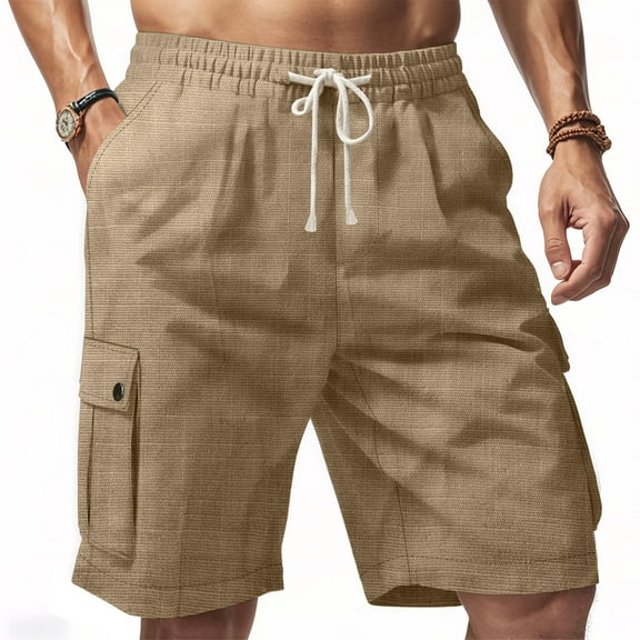 Dwralegc Mens Cargo Shorts Knee Length Elastic Waist Shorts Athletic Casual Board Shorts Fashion Big and Tall Lightweight Pants with Pockets Khaki 3XL