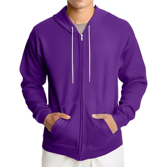 Dwralegc Mens Hoodies Long Sleeve Zip Up Hooded Sweatshirts Lightweight Drawstring Casual Hoodies Fall Solid Color Sport Coat with Pocket Purple L