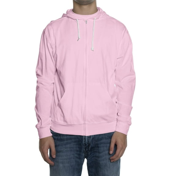 Dwralegc Mens Hoodies Long Sleeved Full-Zip Hooded Jacket Lightweight Drawstring Casual Hoodie Fall Solid Color Athletic Cotas with Pocket Pink 2XL