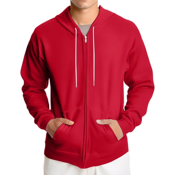 Dwralegc Mens Hoodies Long Sleeves Full Zip Up Hooded Jacket Lightweight Drawstring Casual Hoodies Fall Solid Color Sport Coat with Pockets Red L