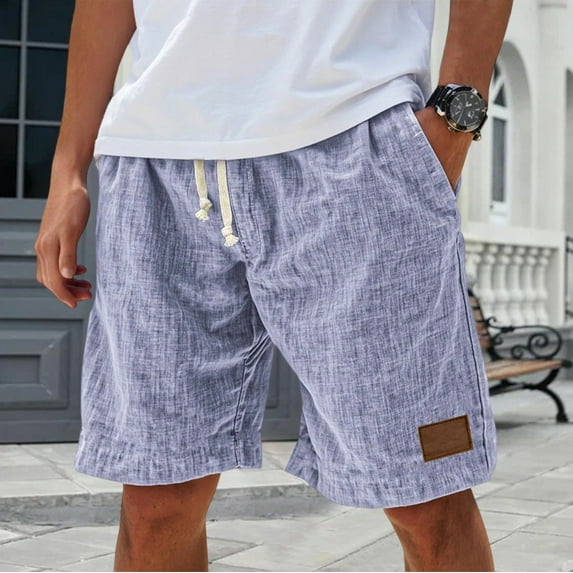 Dwralegc Mens Linen Shorts Elastic Waist Drawstring Beach Shorts Loose Lounge Knee Length Pants Lightweight Big and Tall Linen Shorts with Pockets Purple 2XL