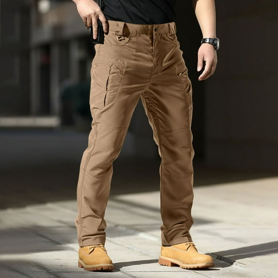 Dwralegc Mens Tactical Pants Ripstop Waterproof Carpenter Jeans Lightweight Solid Color Hunting Pants Multi-Pocket Big and Tall Slim Fit Stretch Brown XL