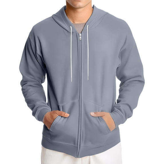 Dwralegc Men's Gray Zip Up Hoodie Long Sleeved Full Zip-Up Hooded Sweatshirt Lightweight Drawstring Casual Hoodie Fall Solid Color Athletic Cotas with Pocket Gray XL