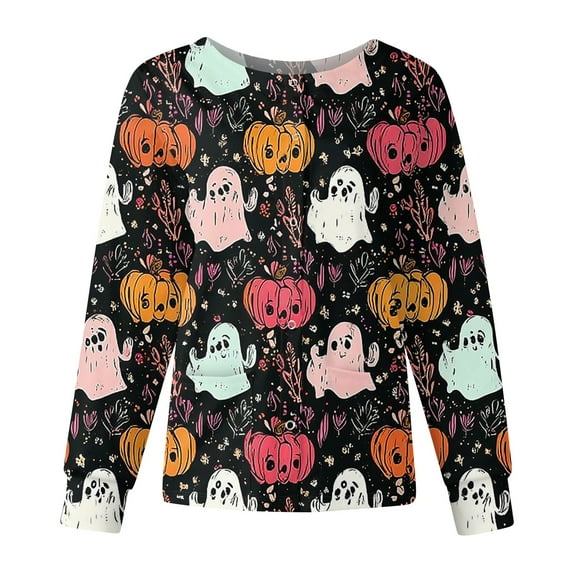 Dwralegc Nursing Jackets for Nurses Long Sleeve Button up Plus Size Medical Scrub Top Halloween Print Nurses Working Uniform Cotton Scrubs Set Hot Pink 4XL