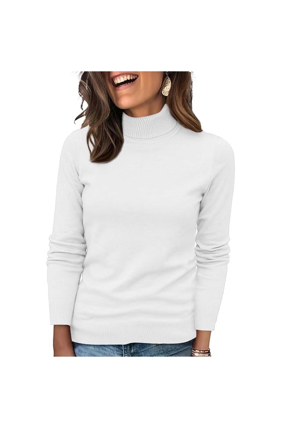 Orange Turtleneck Women Sweater Hem Basic Knit Pullover Warm Cozy Long Sleeve Fall Winter Sweaters White M