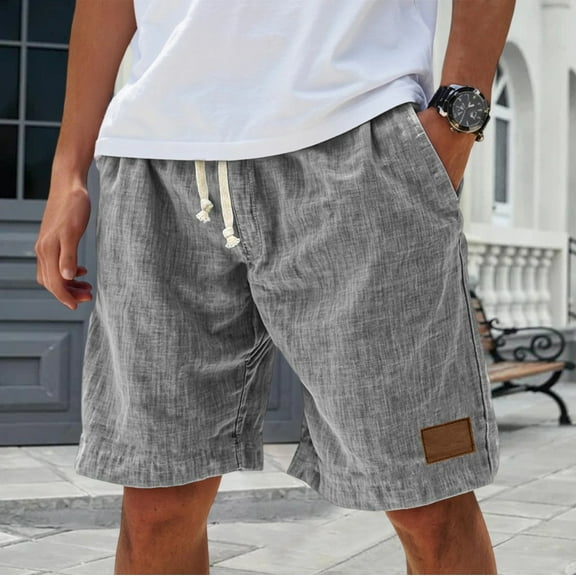 Dwralegc Pacificozy Men's Shorts Elastic Waist Drawstring Linen Short Pants Loose Fit Casual Knee Length Pants Breathable Big and Tall Linen Shorts with Pocket Gray L