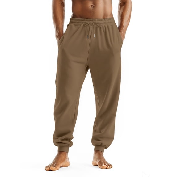 Dwralegc Pants for Men Big and Tall Lightweight Jogger Summer Solid Color Athletic Pants Elastic Waist Drawstring Trousers with Pocket Brown L