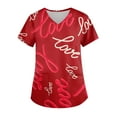 thumbnail image 1 of Dwralegc Printed Scrub Tops Women Short Sleeve T Shirts Heart Pattern V Neck Nurse Cute Tee Stretch Uniform Deep Red XL, 1 of 5