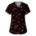 thumbnail image 1 of Dwralegc Printed Scrub Tops Women V Neck Shirt Love Heart Print Short Sleeve Nurse Cute Top with 2 Pockets Uniform Black 4XL, 1 of 5