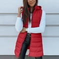 thumbnail image 1 of Dwralegc Puffer Vest Women Sleeveless Quilted Fall Winter Warm Hooded Vest Trendy Fashion Outwear Zip Up Solid Color Long Outfits with Pockets Red 2XL, 1 of 7