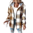 thumbnail image 1 of Dwralegc Shackets for Women Plaid Long Sleeve Shacket Fleece Lined Hooded Shackets Jacket Flannel Casual Coat Christmas Winter Jackets with Pockets Clearance Orange S, 1 of 4