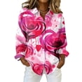 thumbnail image 1 of Dwralegc Shirts for Women Collared Long Sleeve Clothes Casual Plus Heart Print Tops Loose Lightweight Holiday Shirts Hot Pink 3XL, 1 of 5