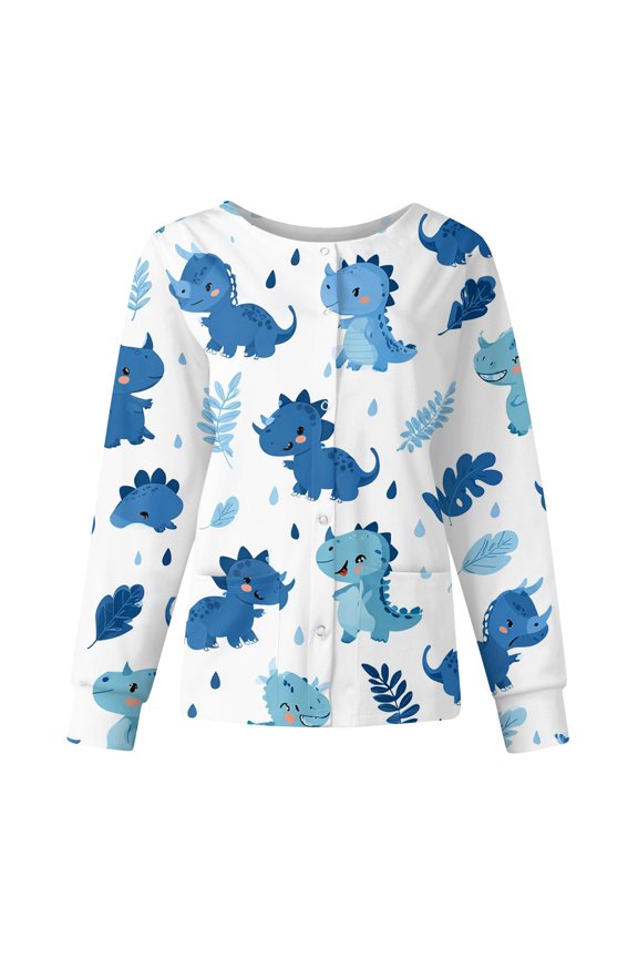 Sky Blue Scrubs Sets for Women Long Sleeve Cute Cartoon Printed Scrub Tops Button up Stretchy Plus Size Scrubs Set Nursing Working Uniforms Sky Blue 5XL