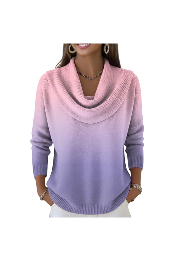 Sweater for Women Lightweight Multicolor Long Sleeve Knit Tops Cowl Neck Pullover Jumper Cozy Fall Winter Sweaters Light Purple S