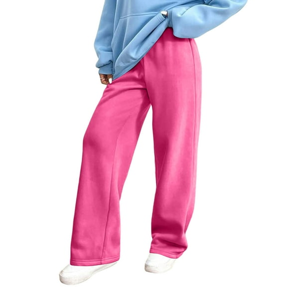 Dwralegc Sweatpants for Women Fleece Fall Winter Athletic Drawstring Elastic Waist Pants Wide Leg Baaggy Warm Sweatpant with Pockets Hot Pink XL