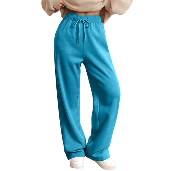 Dwralegc Sweatpants for Women Fleece Fall Winter Warm Elastic Waist Drawstring Pant Wide Leg Casual Athletic Sweatpant with Pockets Light Blue M
