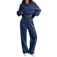 thumbnail image 1 of Dwralegc Sweatsuits for Women Long Sleeve Fleece Hooded Sweatshirt Casual Wide Leg Drawstring Sweatpants Athletic Fashion Fall Winter Tracksuit with Pockets Navy 2XL, 1 of 7