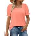thumbnail image 1 of Dwralegc Tops for Women Square Neck Dressy Casual Ruffle Trim Sleeve Shirt Loose Fit Trendy Summer Cute Tunic Pink S, 1 of 5