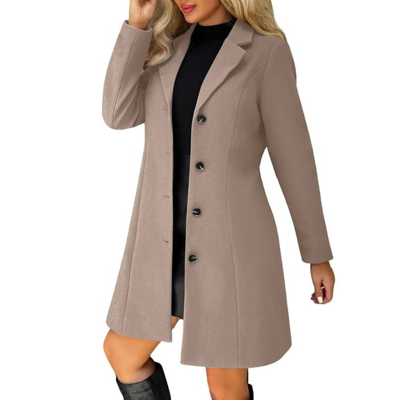 Dwralegc Trench Coat Jackets for Women Plus Size Mid Long Wool Coats Single Breasted Trench Casual Jackets Winter Balck Overcoat with Pockets Khaki 2XL
