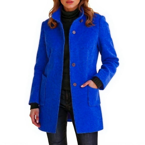 Dwralegc Trench Coat Jackets for Women Plus Size Trench Wool Coat Single Breasted Mid Long Dress Jackets & Coats Outerwear Balck Overcoat with Pockets Clearance Royal Blue M