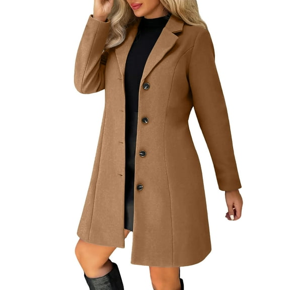 Dwralegc Trench Coat Womens Peacoat Casual Trench Wool Coats Single Breasted Mid Long Thicken Jackets Winter Balck Overcoat with Pockets Coffee L