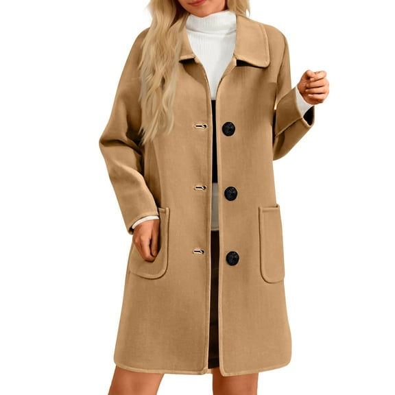 Dwralegc Trench Coat Womens Peacoat Thicken Single Breasted Winter Coat Trench Mid Long Wool Jackets & Coats Dress Balck Peacoat with Pockets Clearance Camel L