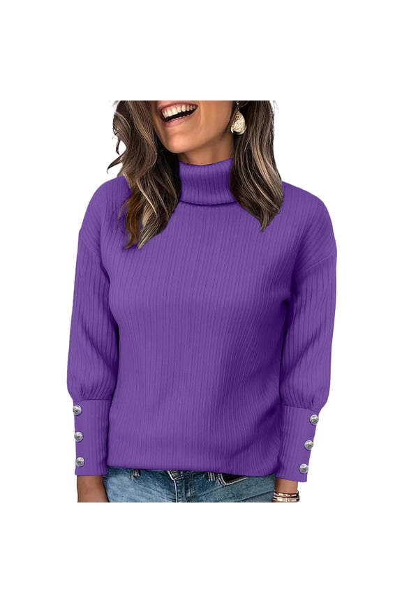 Turtleneck Sweater Women Wool Jumper Knitted Sweater Pullover Sweater Soft Warm Hem Fall Winter Sweaters Purple L