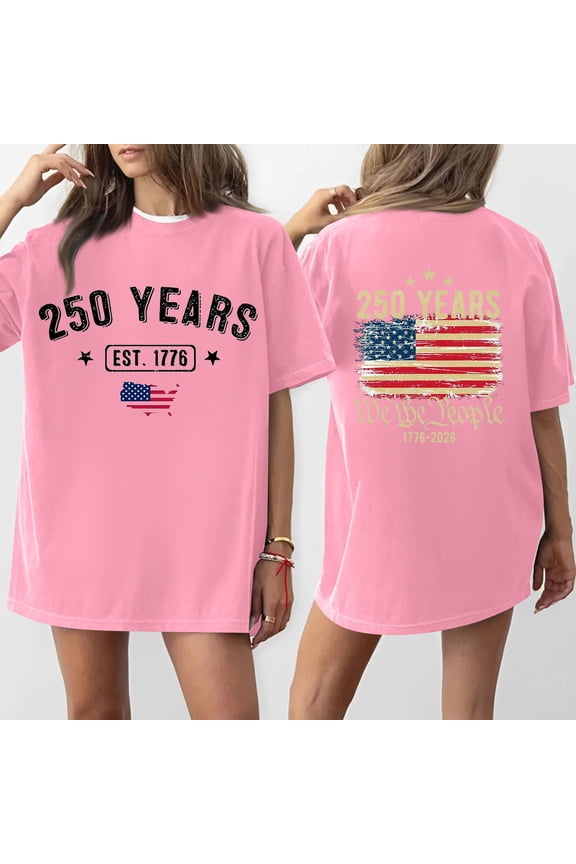 USA Short Sleeve T Shirt Women Crewneck Short Sleeve Outfit Patriotic Apparel Usa Plus Size T-Shirt USA Casual Printed T Shirt Pink 2XL