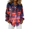 thumbnail image 1 of Dwralegc Valentine Shirts for Women Long Sleeve Button Down Tops Plus Size Loose Heart Print Clothes Lightweight Casual Holiday Shirt Royal Blue S, 1 of 5