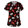thumbnail image 1 of Dwralegc Valentine's Day Scrub Tops for Women V Neck T Shirts Heart Pattern Short Sleeve Nurse Oversized Tee Stretch Workwear Red L, 1 of 5